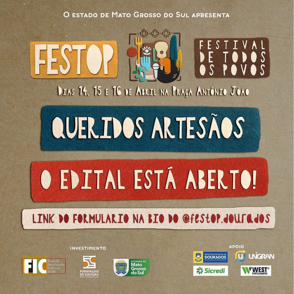 Estão abertas as inscrições pra Feira de Artesanato do FESTOP. O edital encontra-se disponível no link da Bio do @festop.dourados.
