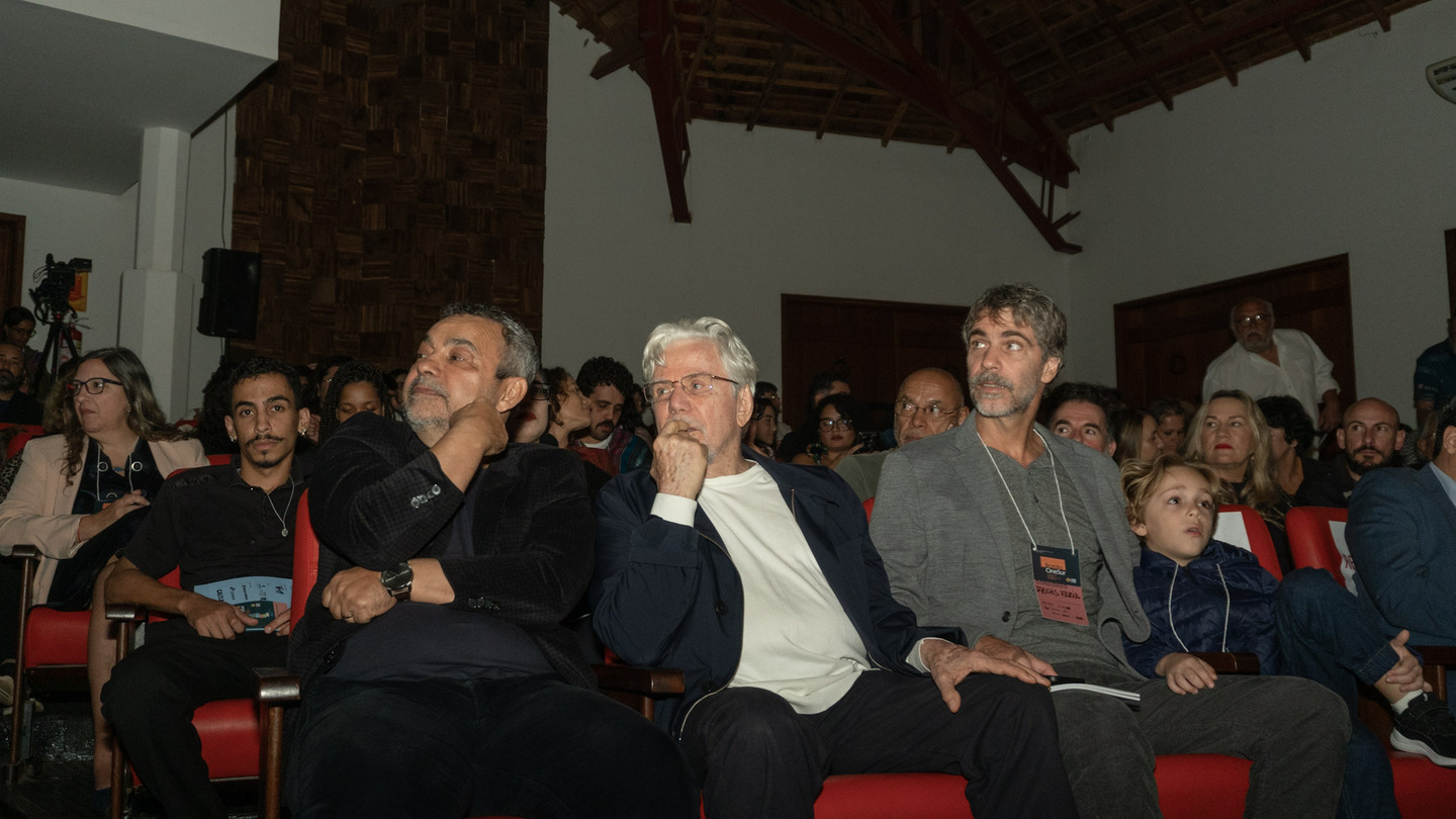 O ator Reginaldo Faria ao lado do diretor do Festival Bonito Cinesur, Nilson Rodrigues (esq.). Foto: Tero Queiroz