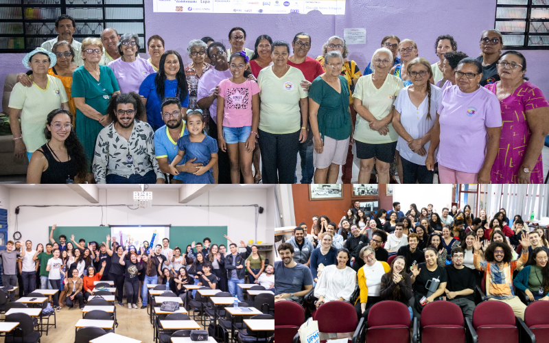 As três formações em uma montagem: na parte superior, a formação na ACIESP; à esquerda, na parte inferior, a formação na UNIDERP; e à direita, na parte inferior, a formação na UFMS. Fotos: Holofote Estúdio