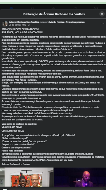 Publicação feita por Àdemir no Facebook.