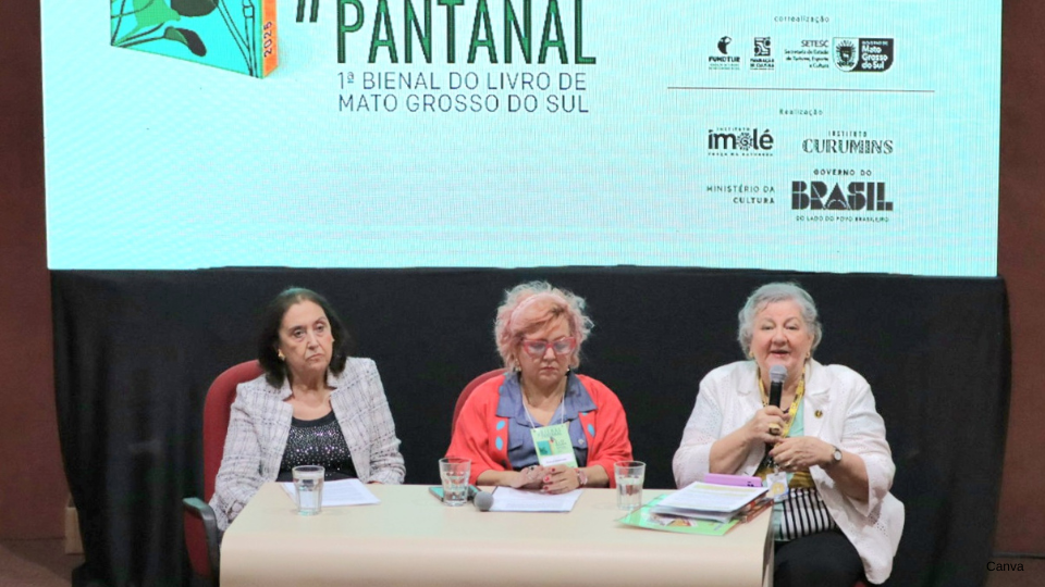 Marlei Sigrist (MS) e Ana Bernardelli (MS) foram conferencistas no eixo Territórios, Culturas e Geopolíticas, com o tema Literatura e Folclore  Elementos afirmativos de uma identidade nacional e regional. Mediação de Raquel Anderson (MS).