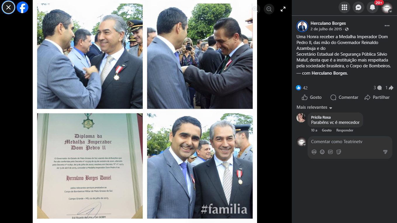 Herculano &eacute; 'heran&ccedil;a' da gest&atilde;o de Reinaldo Azambuja, atual presidente do PL, a quem o vereador j&aacute; se referiu em post com a hashtag 'fam&iacute;lia'. Cr&eacute;dito: Arquivo | Facebook de Herculano Borges